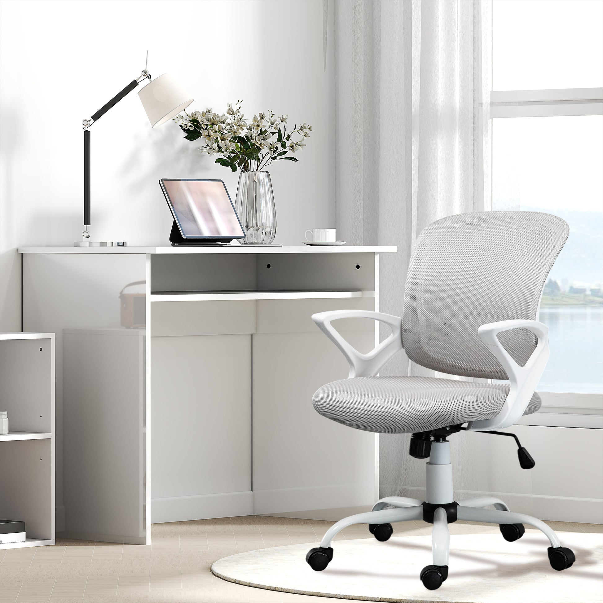Home Office Chair and Computer Desk Set High Gloss White - Vinsetto image 7