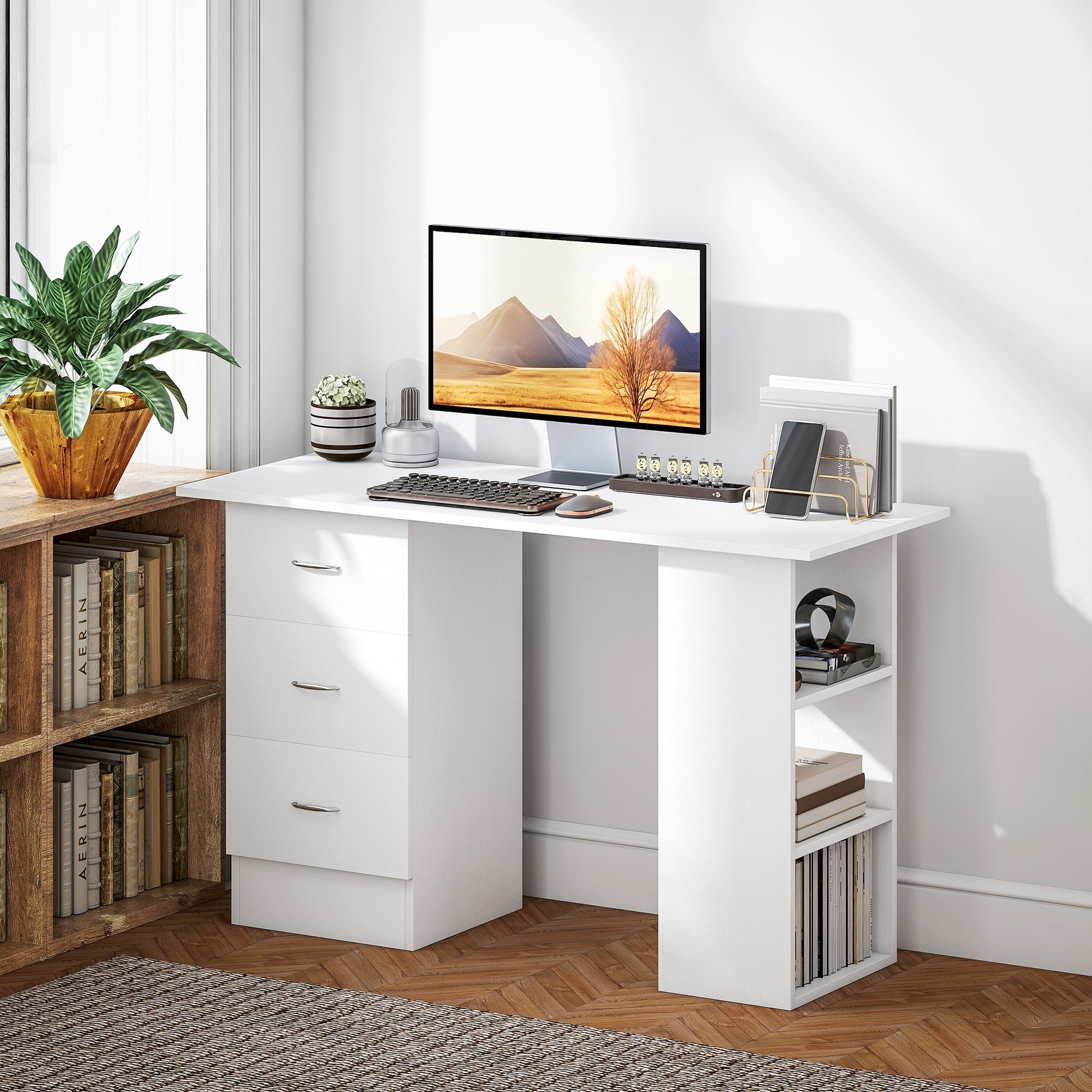 Computer Desk Writing Table PC Workstation 3 Shelves - HOMCOM image 7