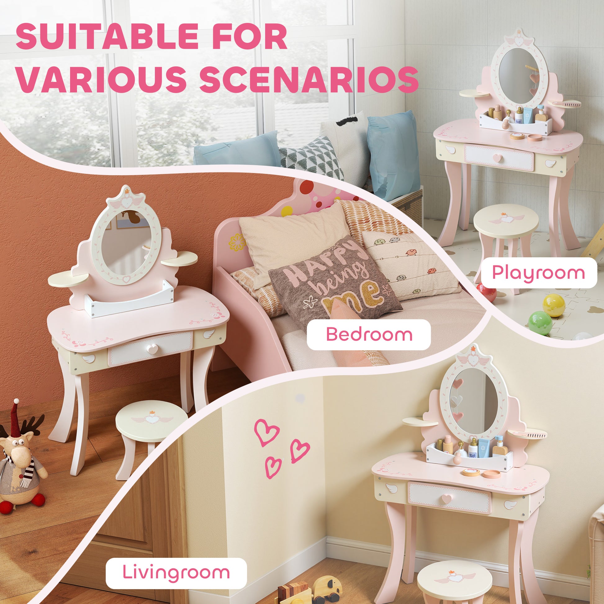 Girls Vanity Set Mirror Stool 7 Play Accessories Pink - Aiyaplay image 8