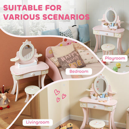 Girls Vanity Set Mirror Stool 7 Play Accessories Pink - Aiyaplay image 8