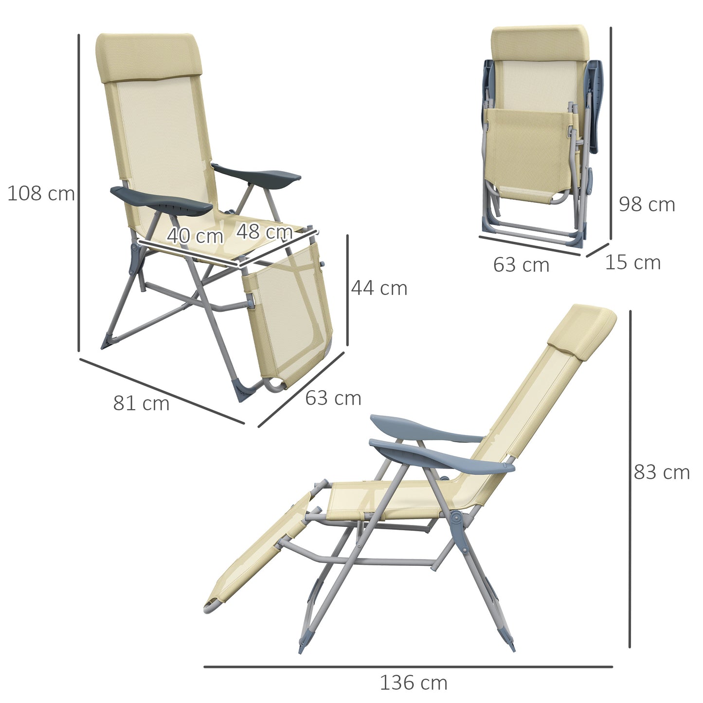 Set of Two Sun Loungers Five Position Backs Beige - Outsunny image 2