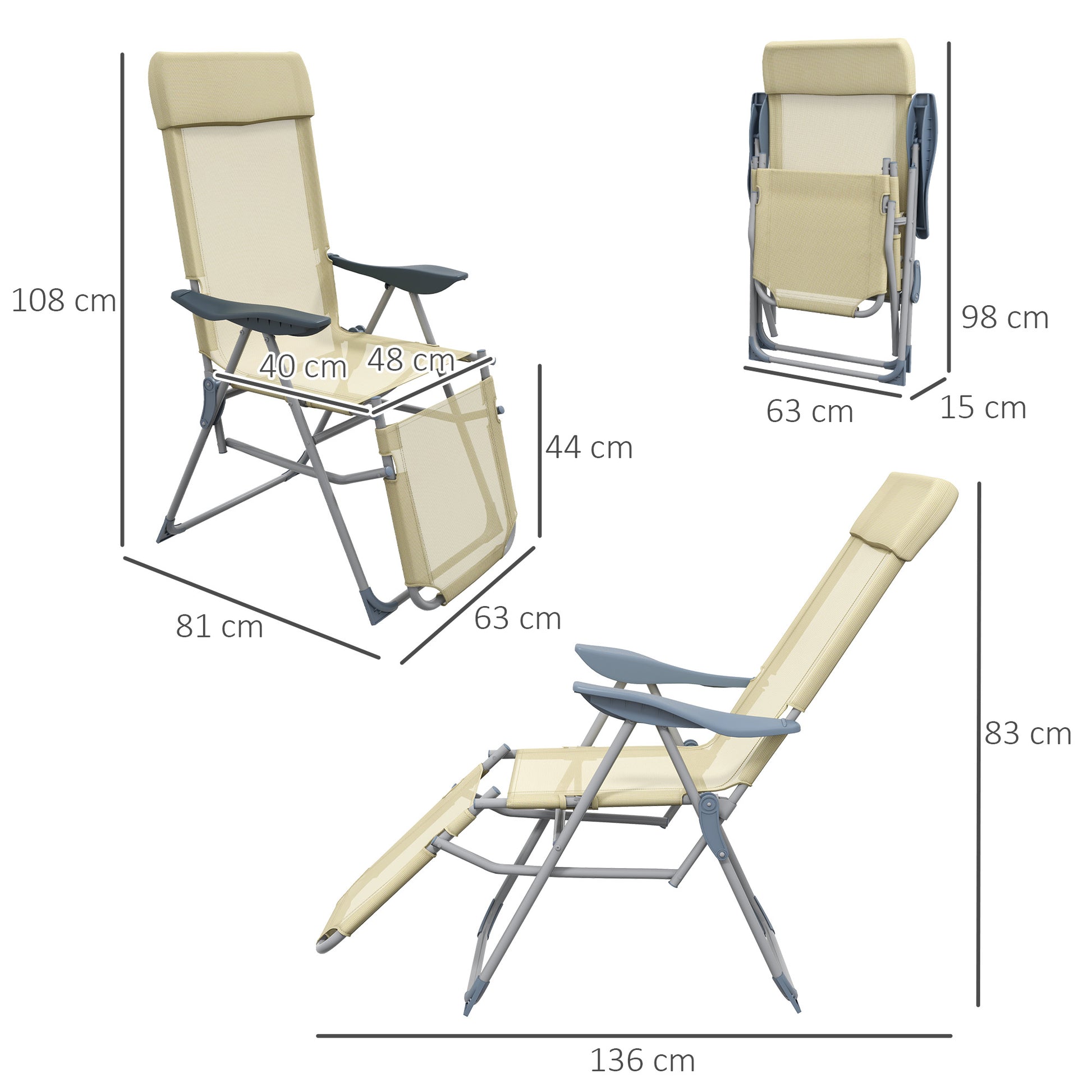 Set of Two Sun Loungers Five Position Backs Beige - Outsunny image 2