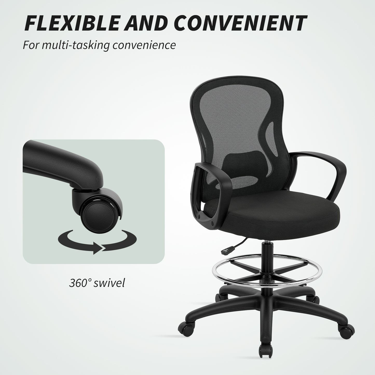 Drafting Chair with Adjustable Footrest Black - Vinsetto image 6