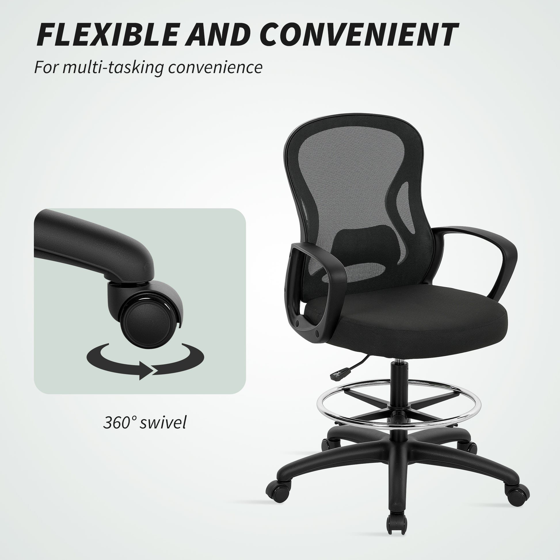 Drafting Chair with Adjustable Footrest Black - Vinsetto image 6