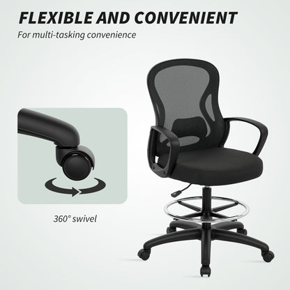 Drafting Chair with Adjustable Footrest Black - Vinsetto image 6
