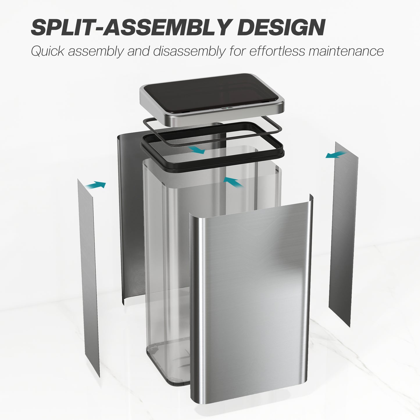 50L Sensor Bin with Quiet Soft-Close Lid - Silver Tone - HOMCOM image 7