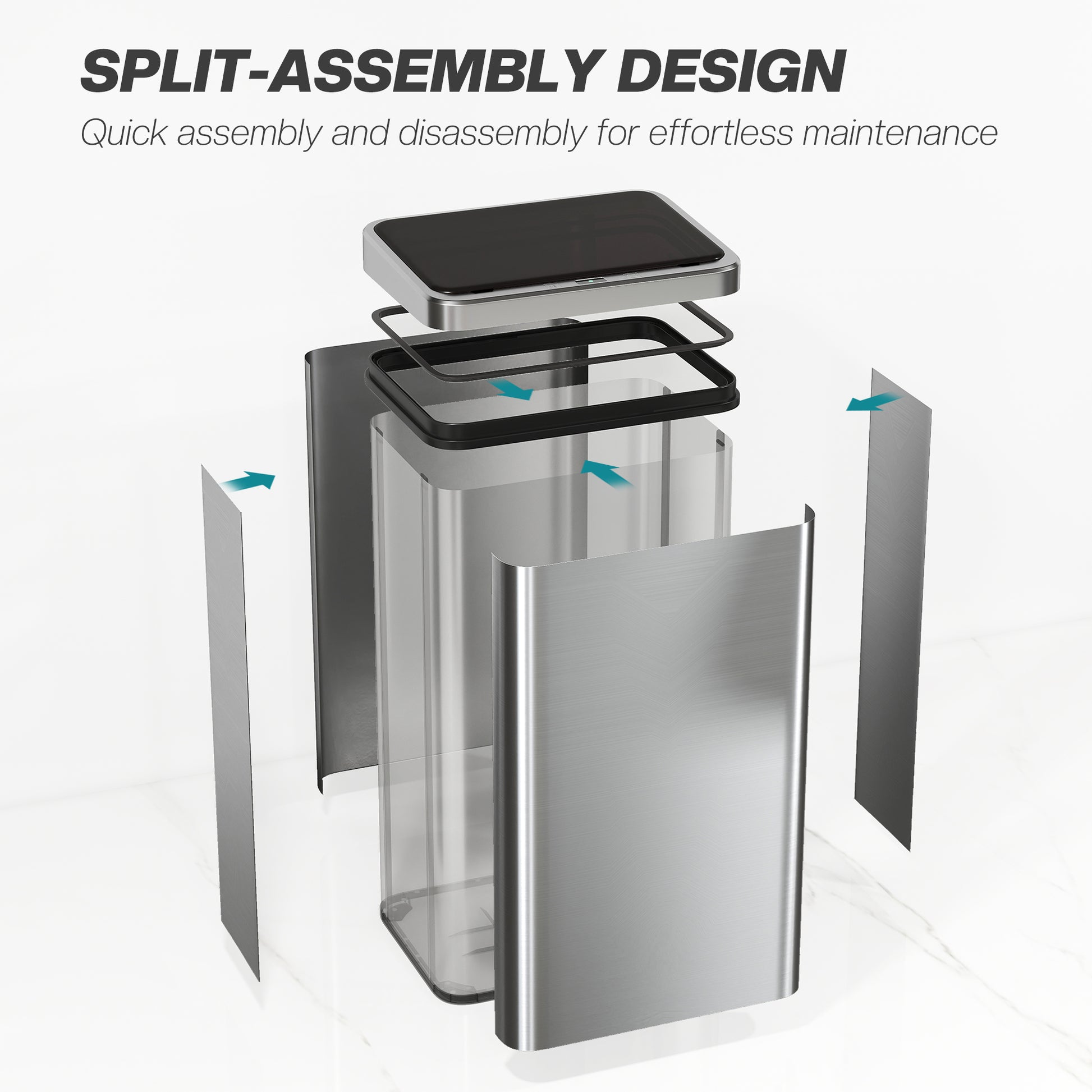 50L Sensor Bin with Quiet Soft-Close Lid - Silver Tone - HOMCOM image 7