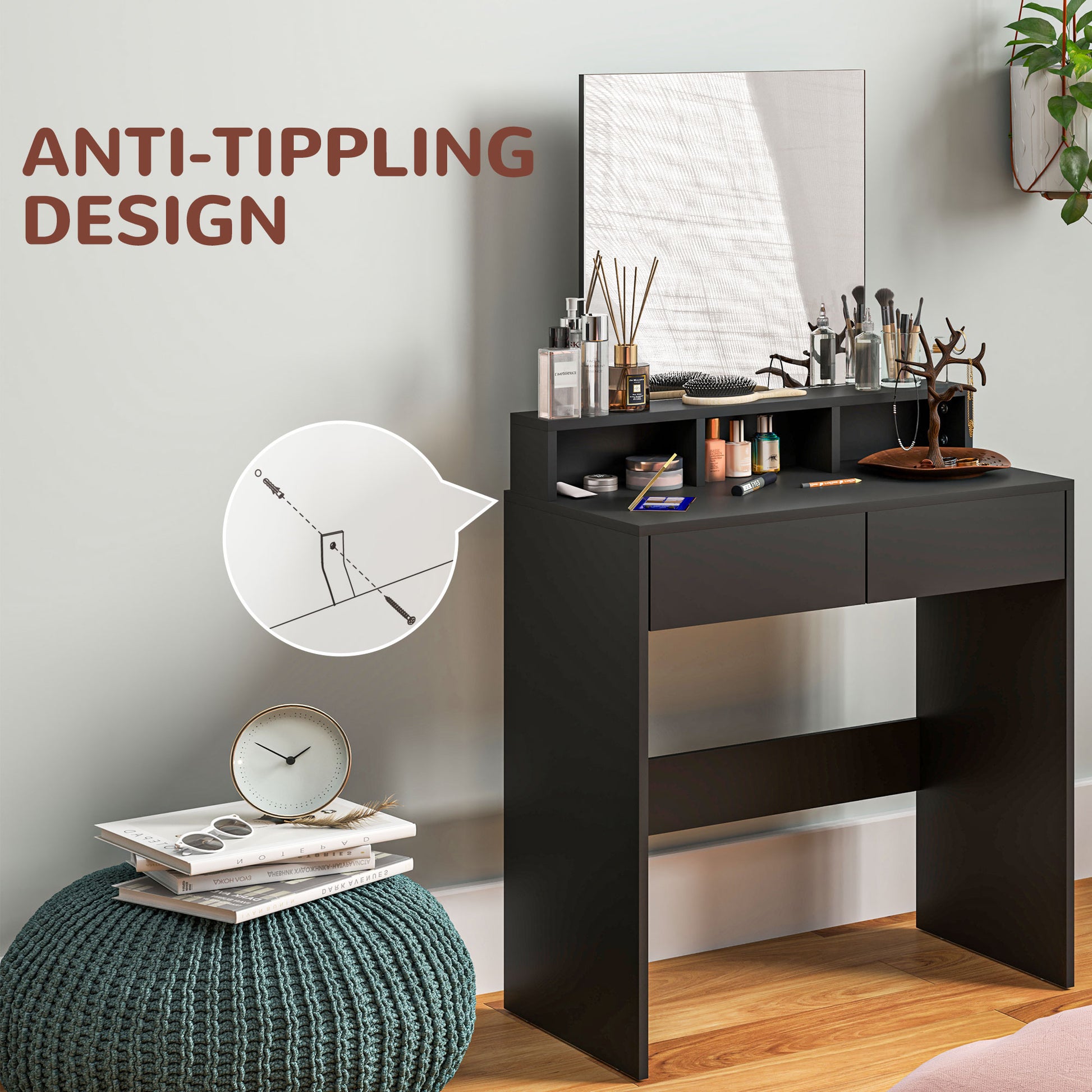 Multi Storage Dressing Table Mirror Black - Homcom image 4