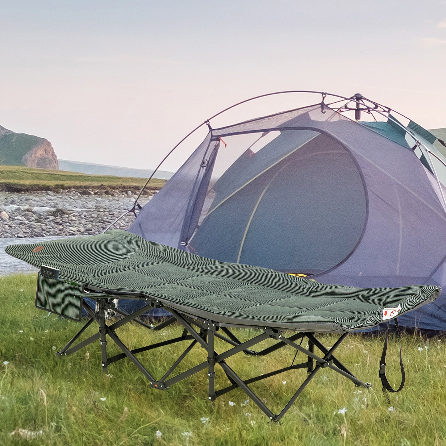 Foldable Camp Bed Padded Patio Camping Bed Carry Bag - Outsunny image 1