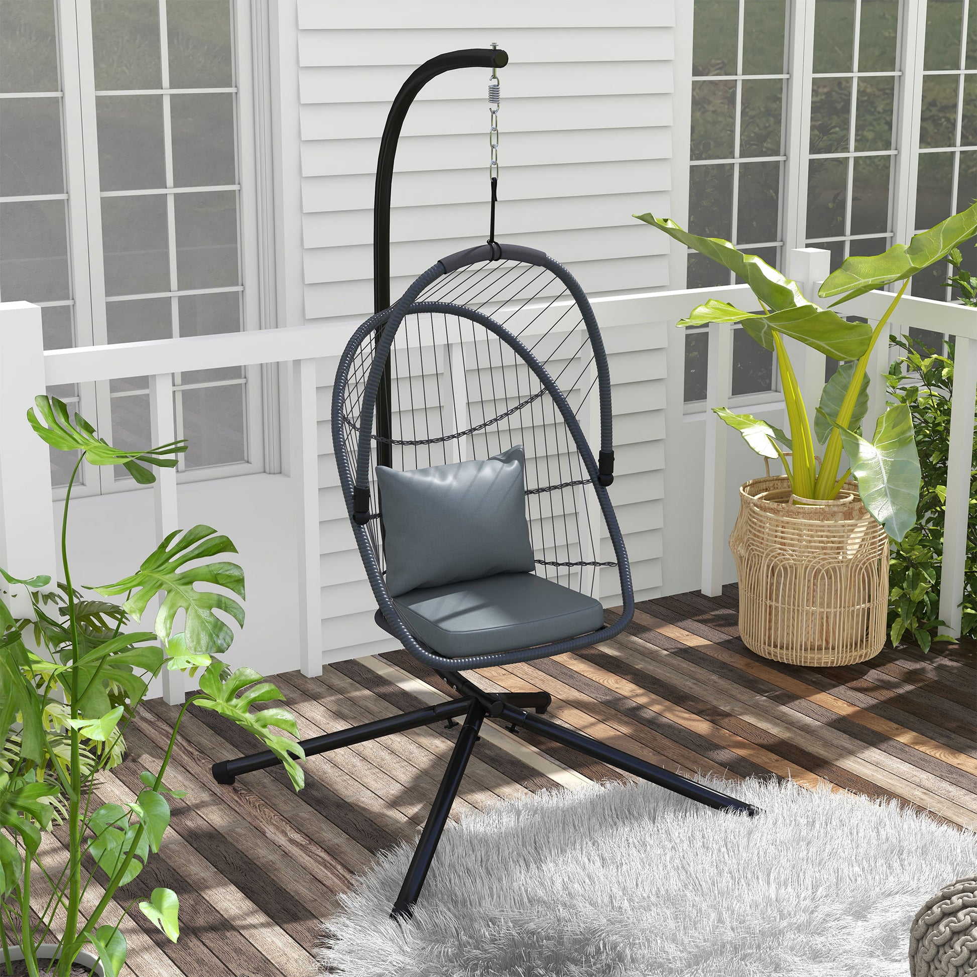 Single Egg Chair Steel Frame Stand Grey - Outsunny image 1