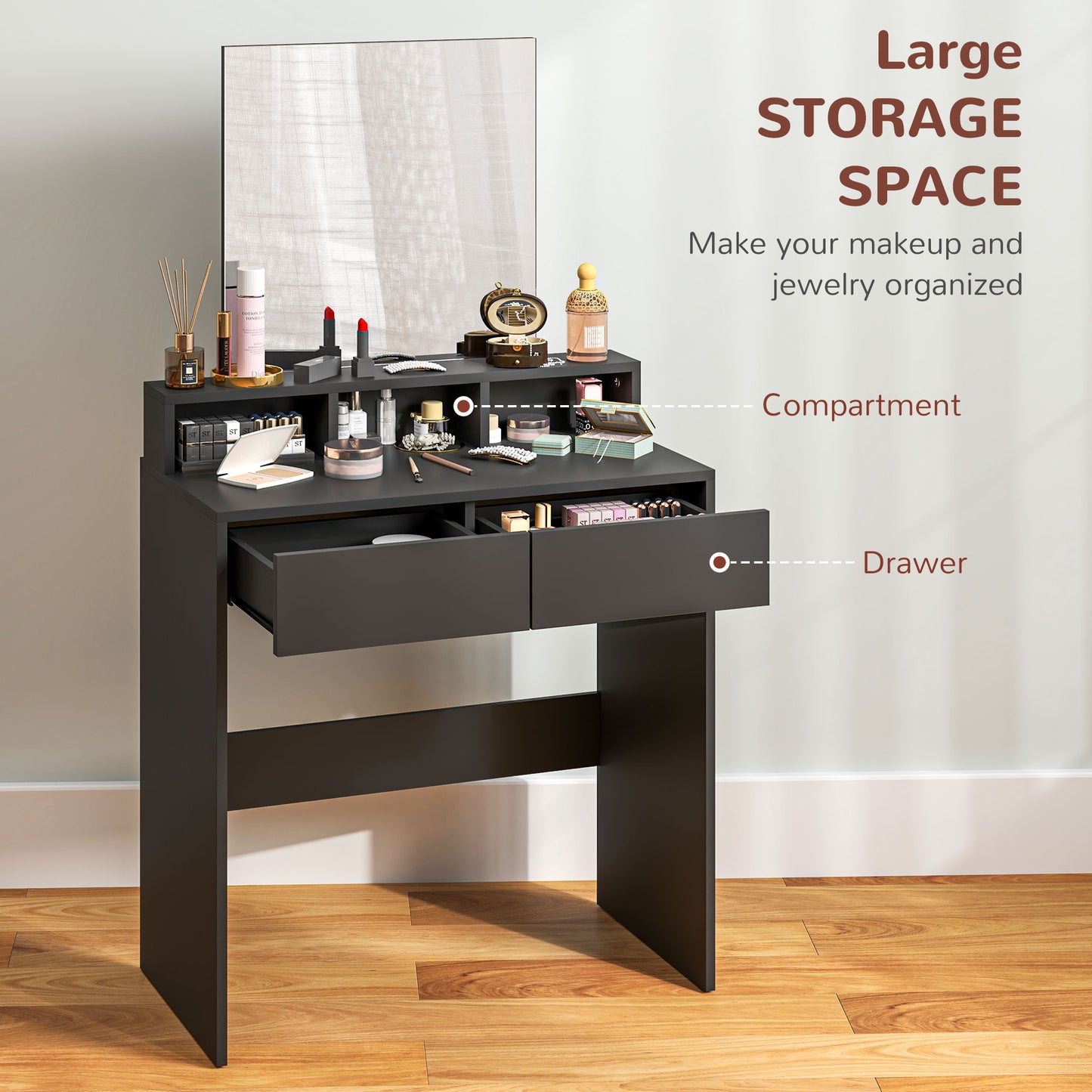 Multi Storage Dressing Table Mirror Black - Homcom image 3