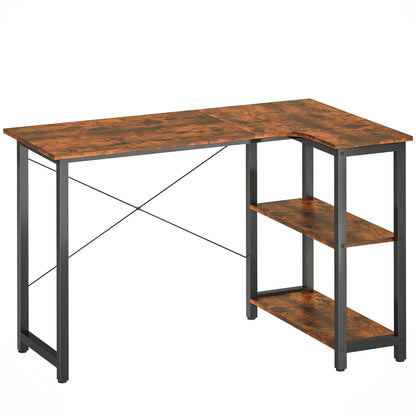 L Shaped Corner Computer Desk with Bookshelf, 120 x 73.2 x 75cm - Rustic Brown - HOMCOM image 0