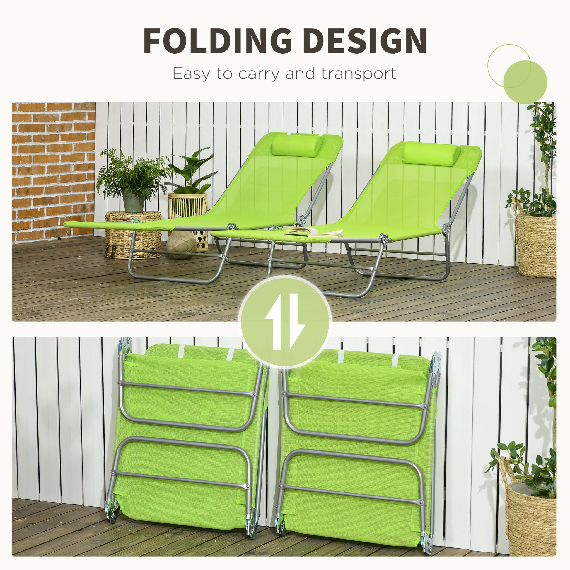 Set of Two Steel Frame Sun Loungers Reclining Backs - Outsunny image 4