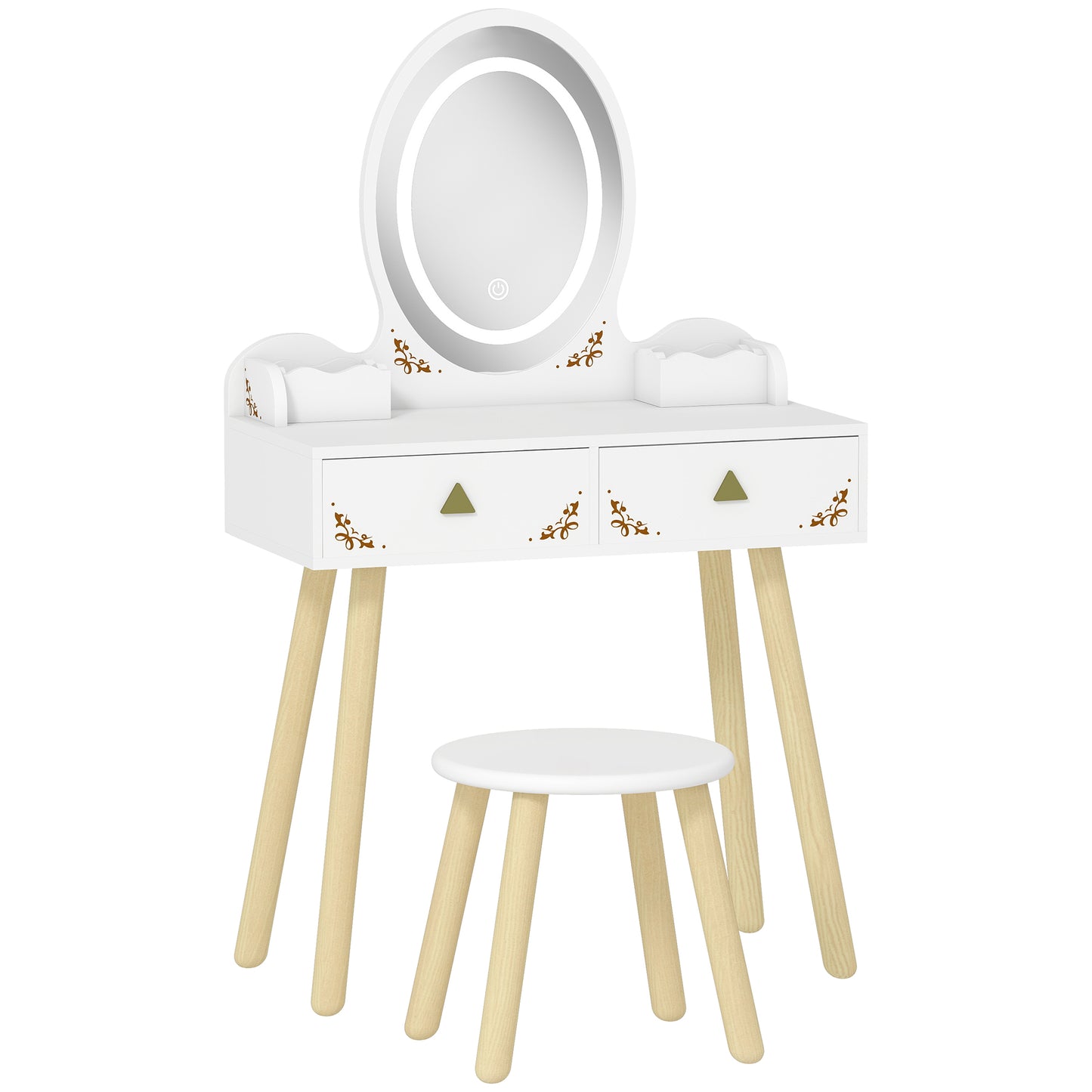 Kids Vanity Table Chair Set 3 Colour LED Lights Mirror 3 - Aiyaplay image 0