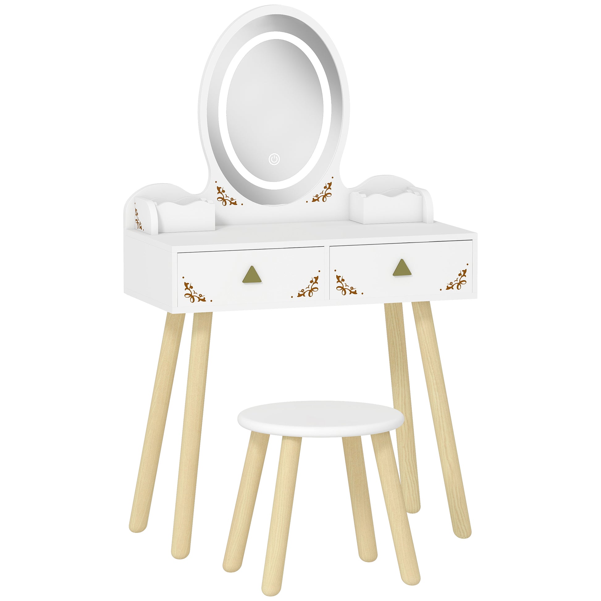 Kids Vanity Table Chair Set 3 Colour LED Lights Mirror 3 - Aiyaplay image 0
