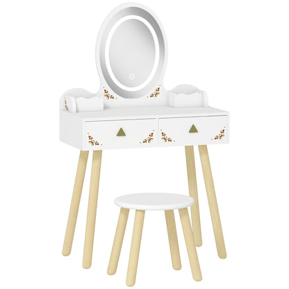 Kids Vanity Table Chair Set 3 Colour LED Lights Mirror 3 - Aiyaplay image 0