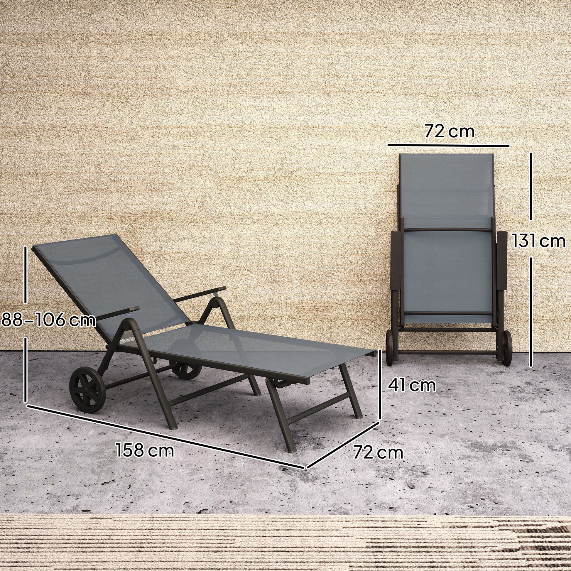 Five Position Reclining Sun Lounger Grey - Outsunny image 2
