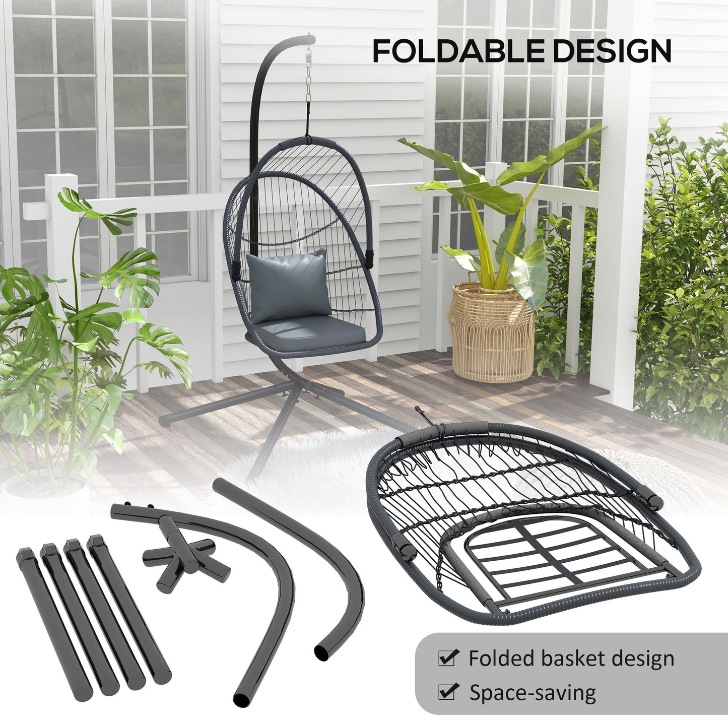 Single Egg Chair Steel Frame Stand Grey - Outsunny image 3