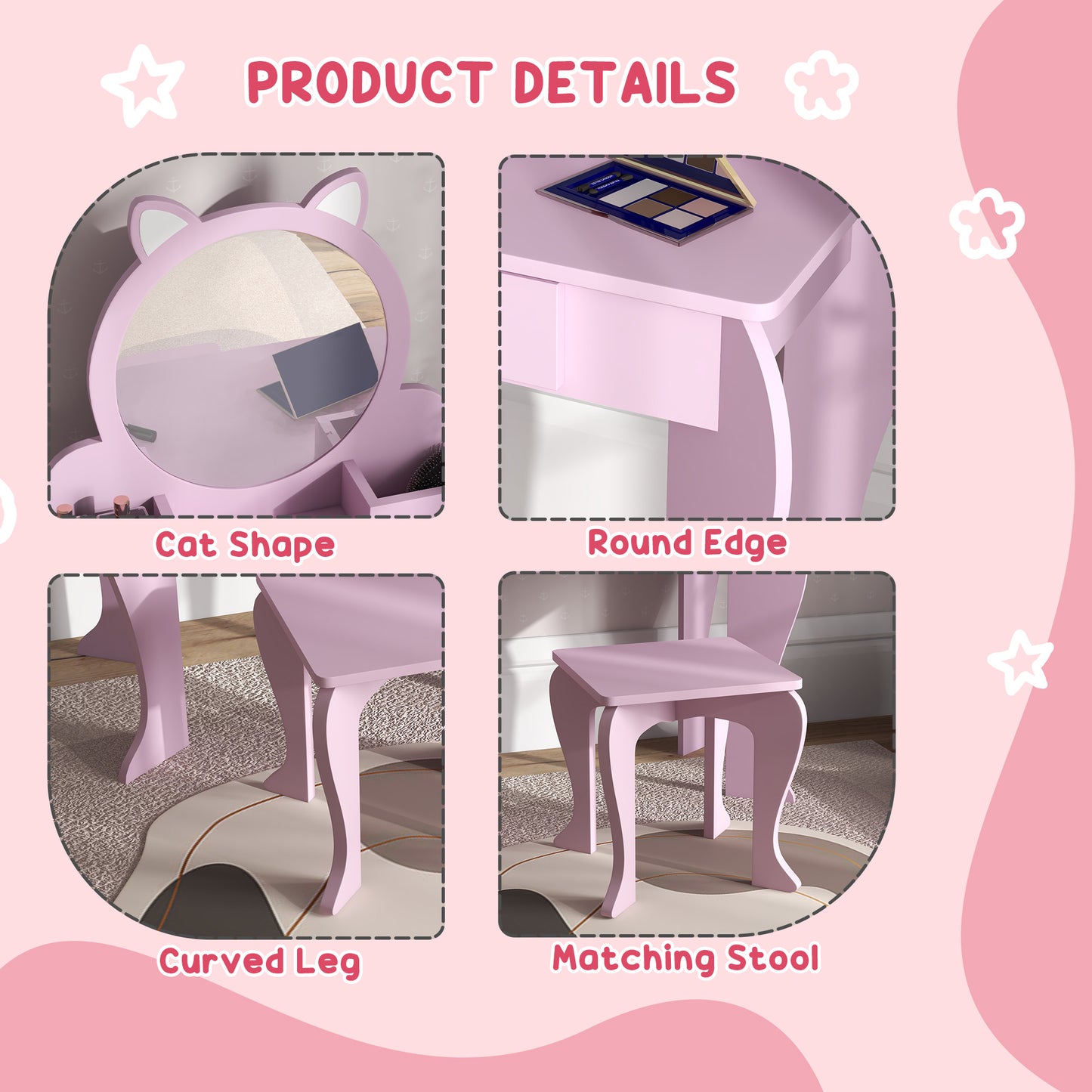 Kids Vanity Table Pink - Zonekiz image 6