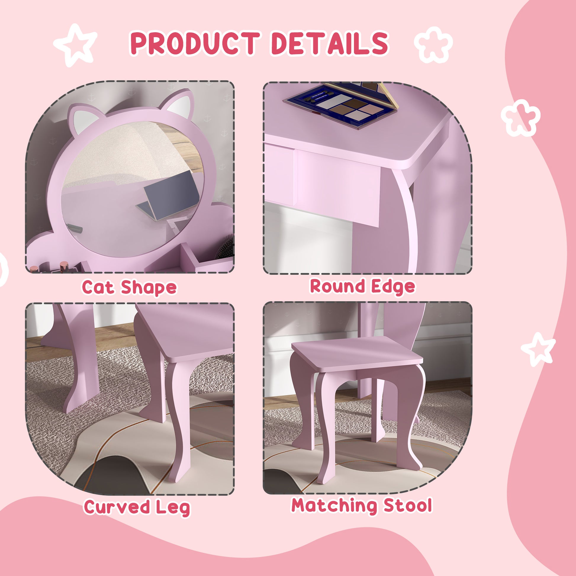 Kids Vanity Table Pink - Zonekiz image 6