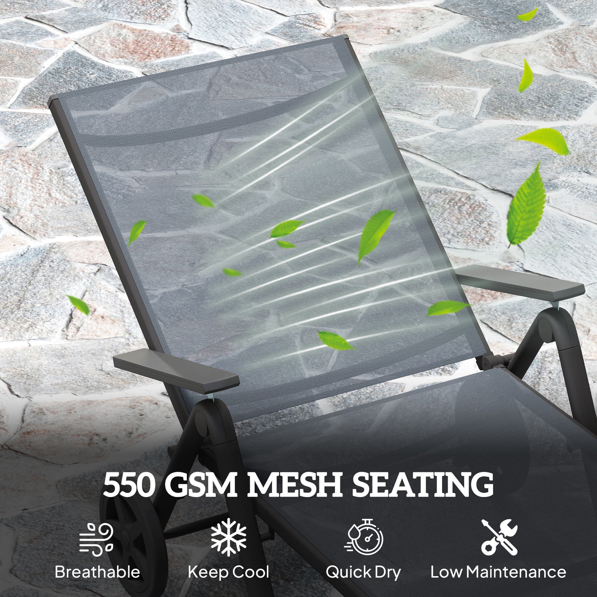 Five Position Reclining Sun Lounger Grey - Outsunny image 5