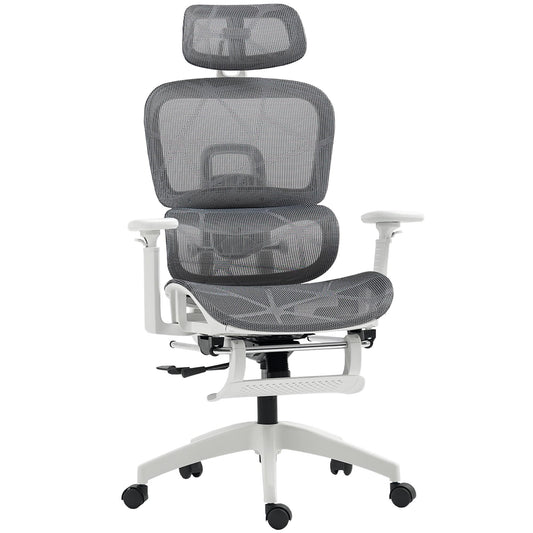Multi Adjustable Mesh Office Chair Grey and White - HOMCOM image 0
