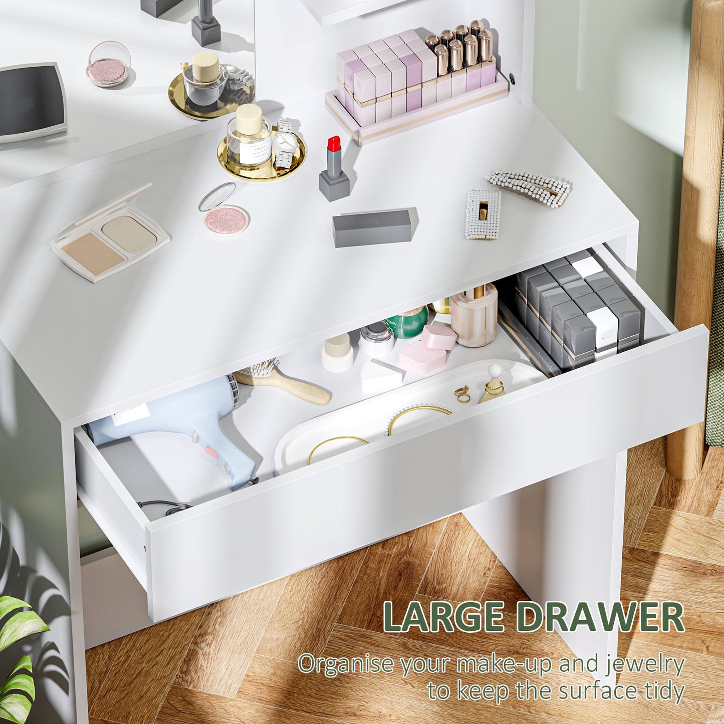 Dressing Table Mirror Storage White - Homcom image 5