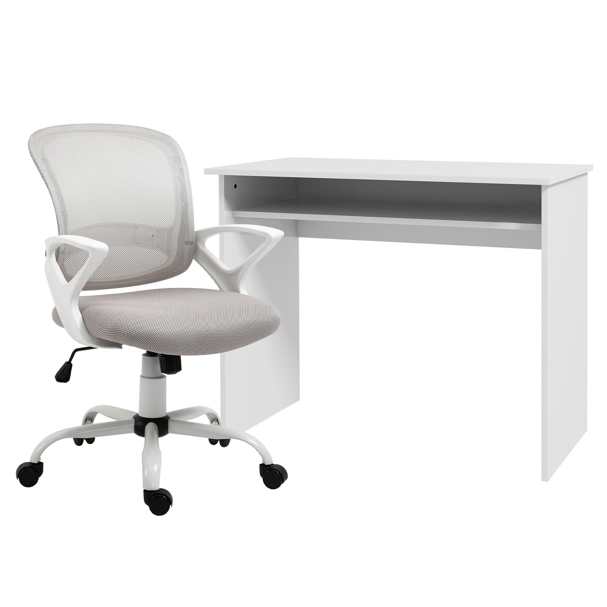 Home Office Chair and Computer Desk Set High Gloss White - Vinsetto image 0