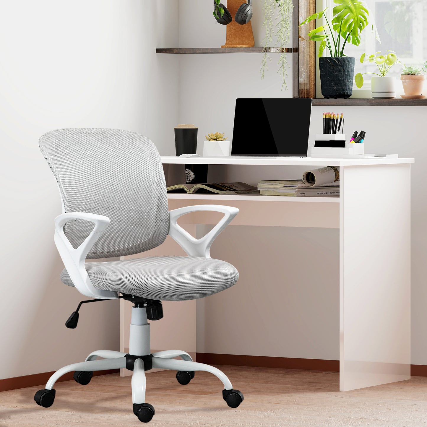 Home Office Chair and Computer Desk Set High Gloss White - Vinsetto image 1