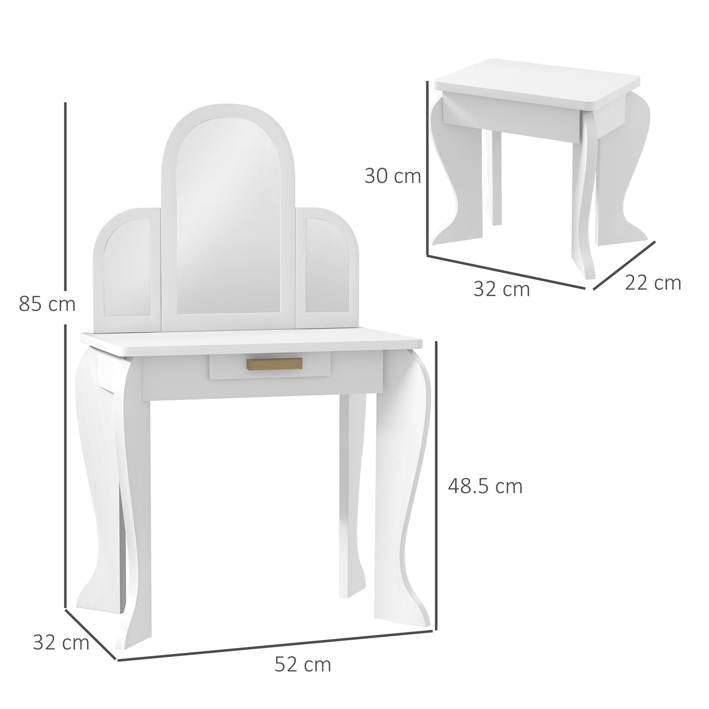 Kids Dressing Table Set Mirror Drawer White - Homcom image 2