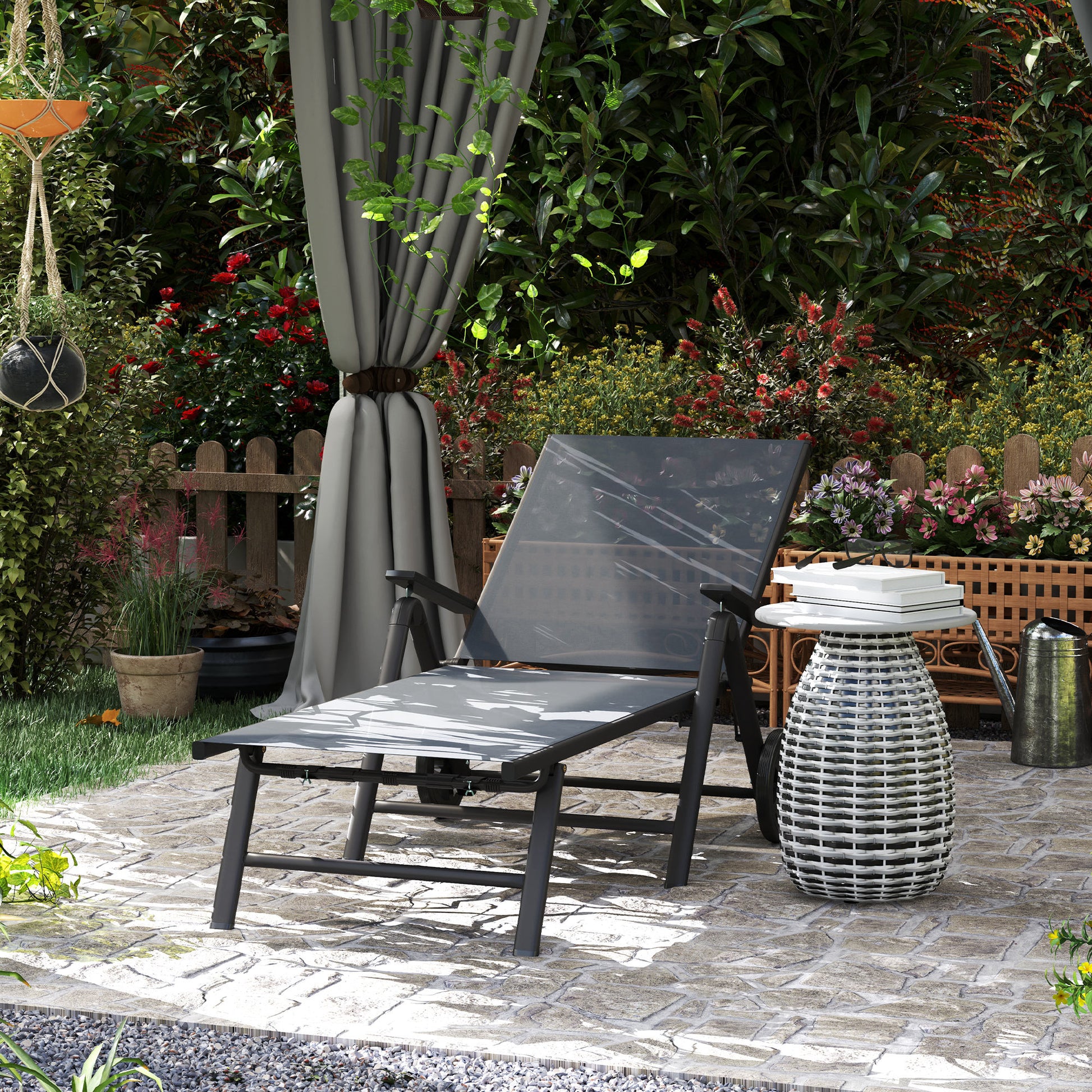 Five Position Reclining Sun Lounger Grey - Outsunny image 1