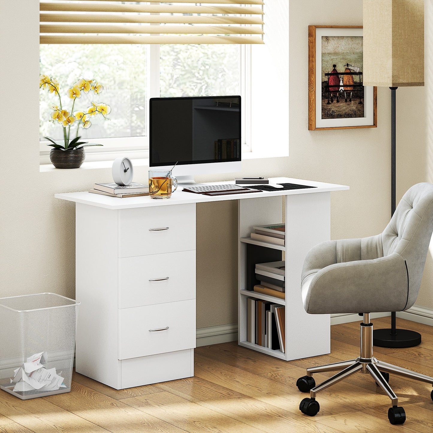 Computer Desk Writing Table PC Workstation 3 Shelves - HOMCOM image 1
