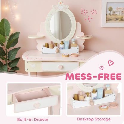 Girls Vanity Set Mirror Stool 7 Play Accessories Pink - Aiyaplay image 5