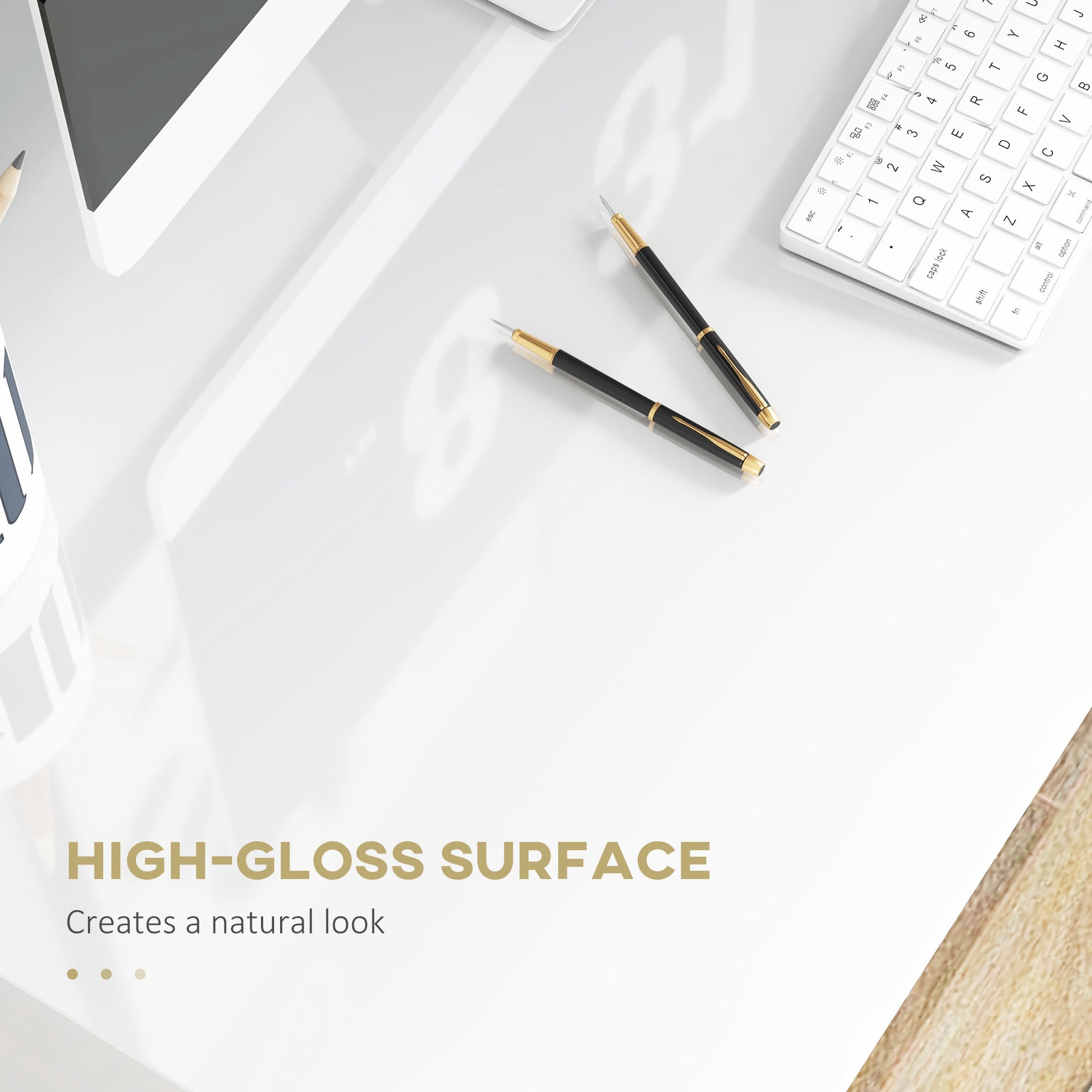 Home Office Chair and Computer Desk Set High Gloss White - Vinsetto image 4