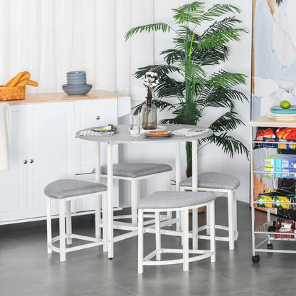 HOMCOM Modern Round Dining Table Set with 4 Upholstered Stools for Dining Room, Kitchen, Grey 1