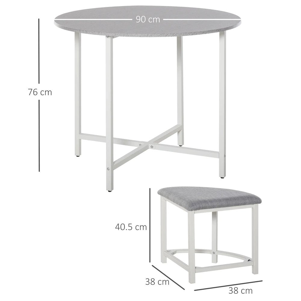 HOMCOM Modern Round Dining Table Set with 4 Upholstered Stools for Dining Room, Kitchen, Grey 2