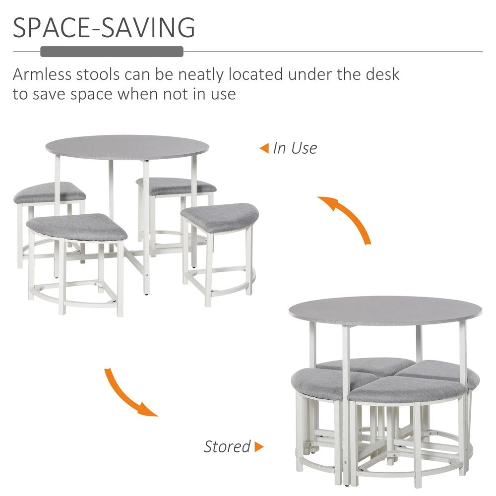 HOMCOM Modern Round Dining Table Set with 4 Upholstered Stools for Dining Room, Kitchen, Grey 3