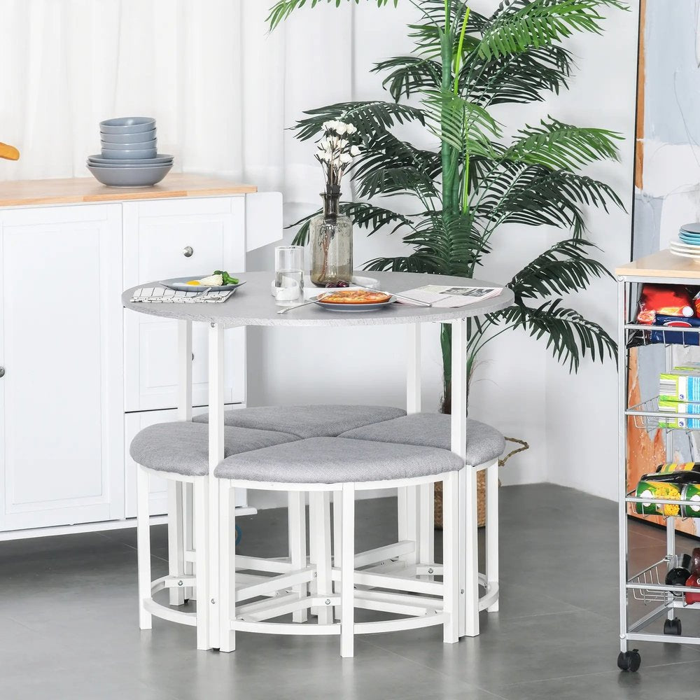 HOMCOM Modern Round Dining Table Set with 4 Upholstered Stools for Dining Room, Kitchen, Grey 7