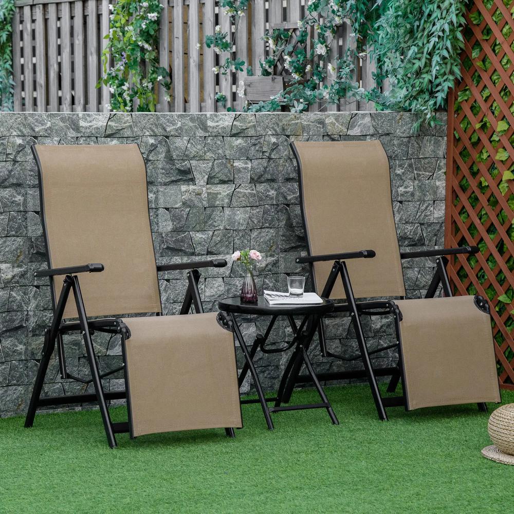 Outdoor Set of 2 Outdoor Sun Lounger 10-Position Adjustable Texteline Folding Reclining Chairs with Footrest for Patio Garden, Beige 1