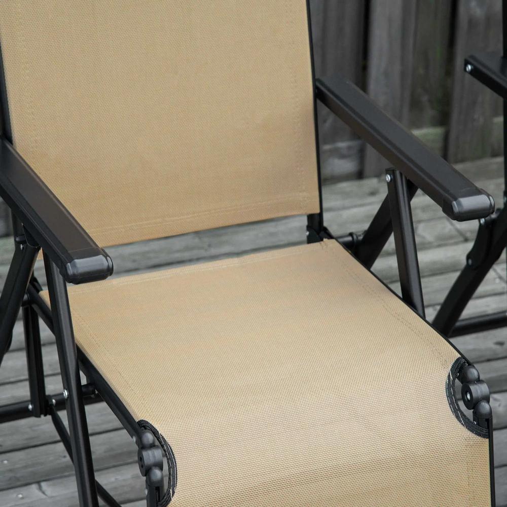 Outdoor Set of 2 Outdoor Sun Lounger 10-Position Adjustable Texteline Folding Reclining Chairs with Footrest for Patio Garden, Beige 10