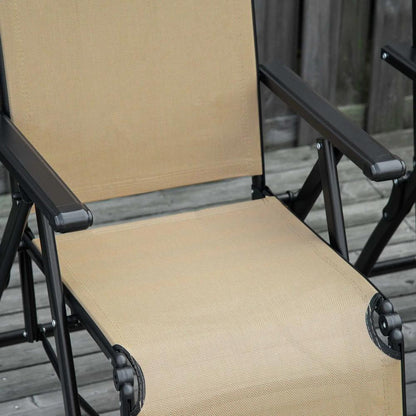 Outdoor Set of 2 Outdoor Sun Lounger 10-Position Adjustable Texteline Folding Reclining Chairs with Footrest for Patio Garden, Beige 10