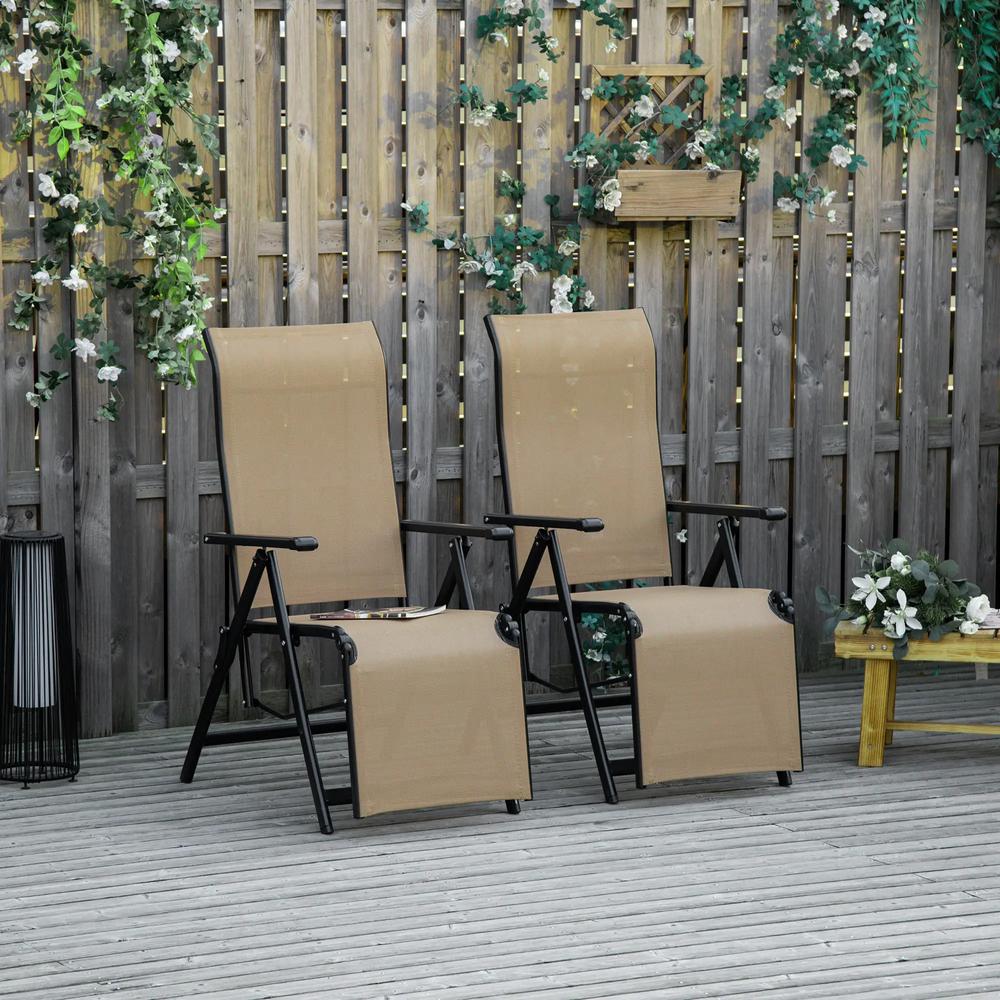 Outdoor Set of 2 Outdoor Sun Lounger 10-Position Adjustable Texteline Folding Reclining Chairs with Footrest for Patio Garden, Beige 11