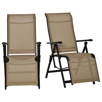 Outdoor Set of 2 Outdoor Sun Lounger 10-Position Adjustable Texteline Folding Reclining Chairs with Footrest for Patio Garden, Beige 12