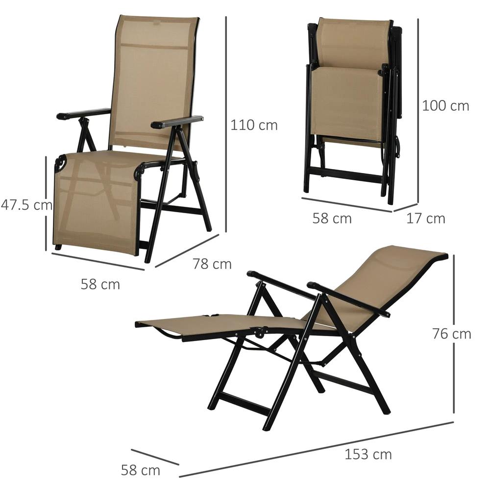 Outdoor Set of 2 Outdoor Sun Lounger 10-Position Adjustable Texteline Folding Reclining Chairs with Footrest for Patio Garden, Beige 2