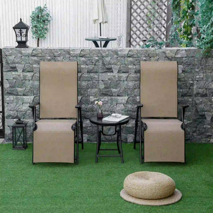 Outdoor Set of 2 Outdoor Sun Lounger 10-Position Adjustable Texteline Folding Reclining Chairs with Footrest for Patio Garden, Beige 6