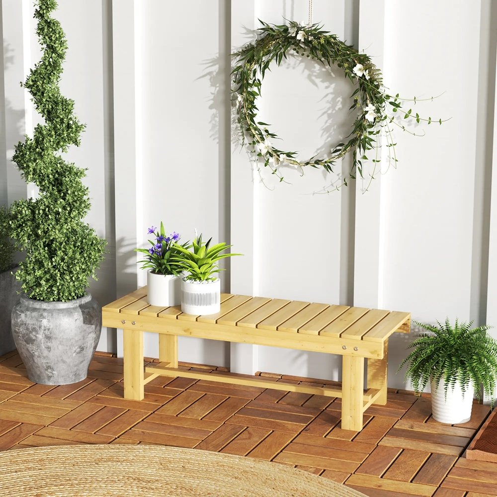 Outsunny 1 Piece 2-seater Outdoor Indoor Wooden Garden Bench Fir Patio Loveseat, 110L x 38W x 35Hcm 1
