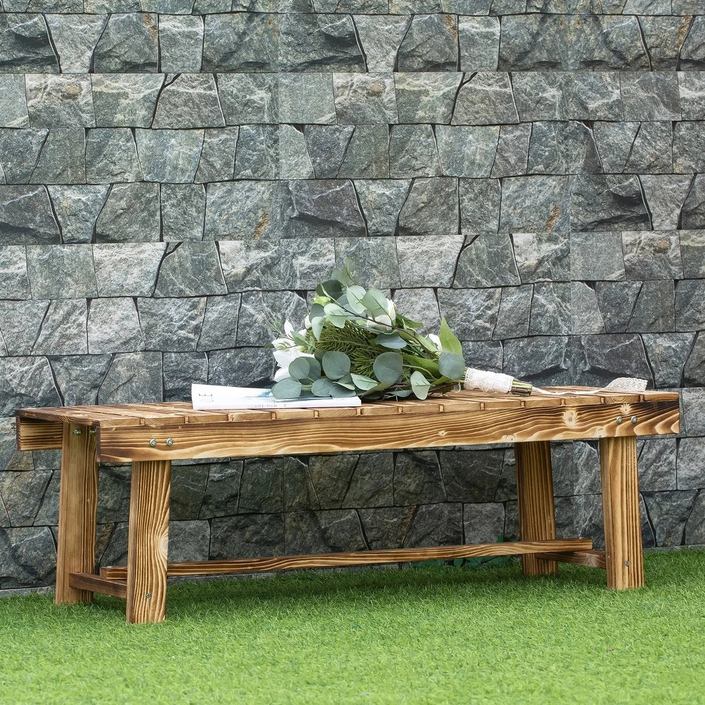 Outsunny 1 Piece 2-seater Outdoor Indoor Wooden Garden Bench Fir Patio Loveseat, 110L x 38W x 35Hcm 12