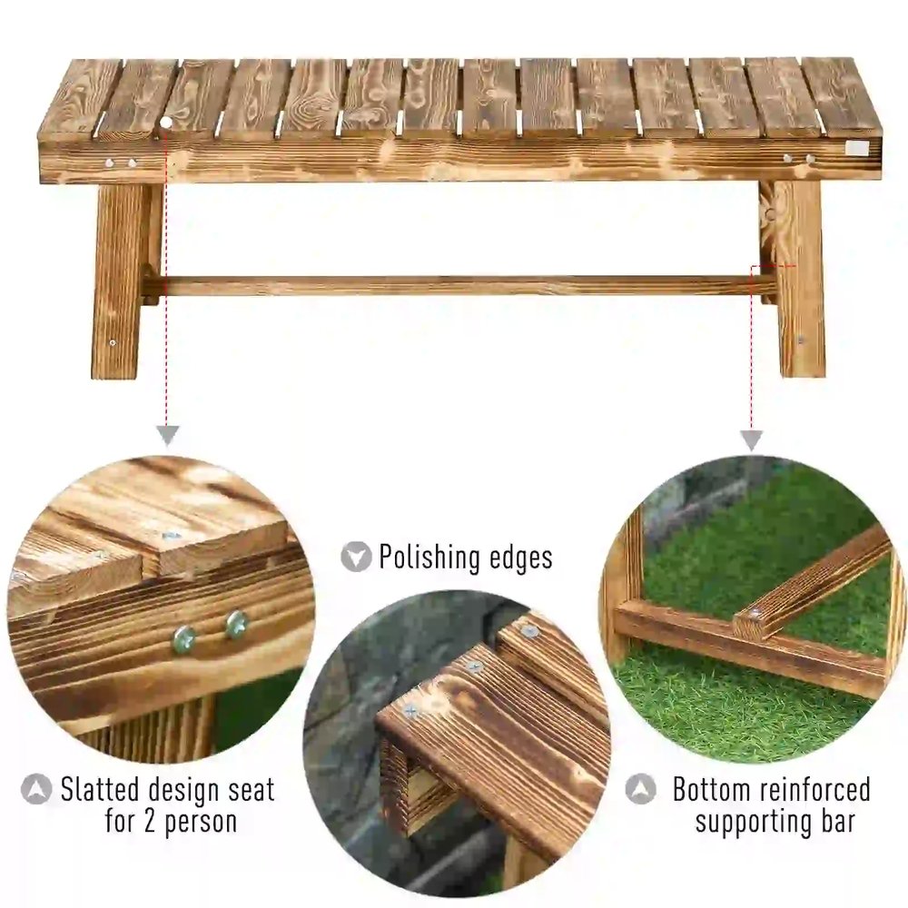 Outsunny 1 Piece 2-seater Outdoor Indoor Wooden Garden Bench Fir Patio Loveseat, 110L x 38W x 35Hcm 16