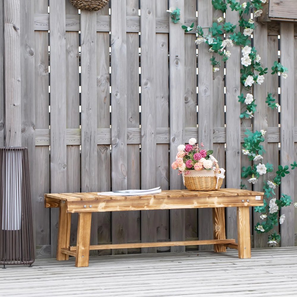 Outsunny 1 Piece 2-seater Outdoor Indoor Wooden Garden Bench Fir Patio Loveseat, 110L x 38W x 35Hcm 23