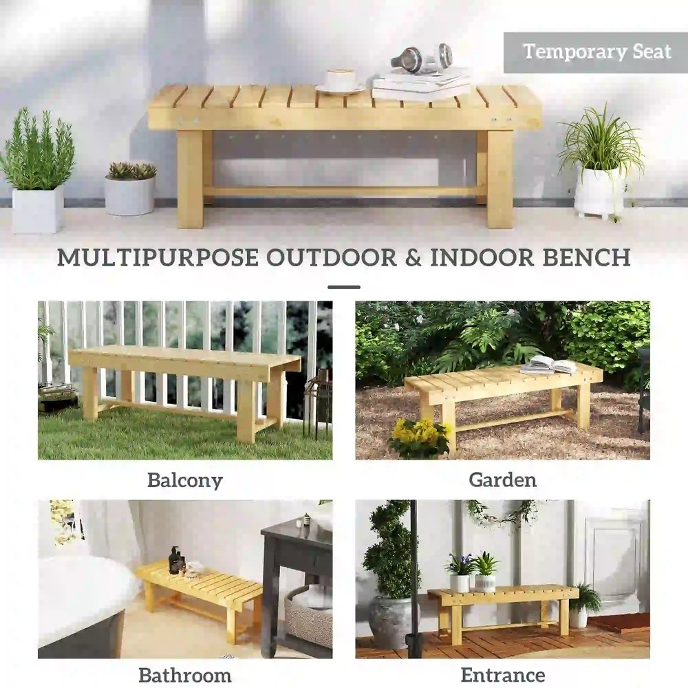 Outsunny 1 Piece 2-seater Outdoor Indoor Wooden Garden Bench Fir Patio Loveseat, 110L x 38W x 35Hcm 6